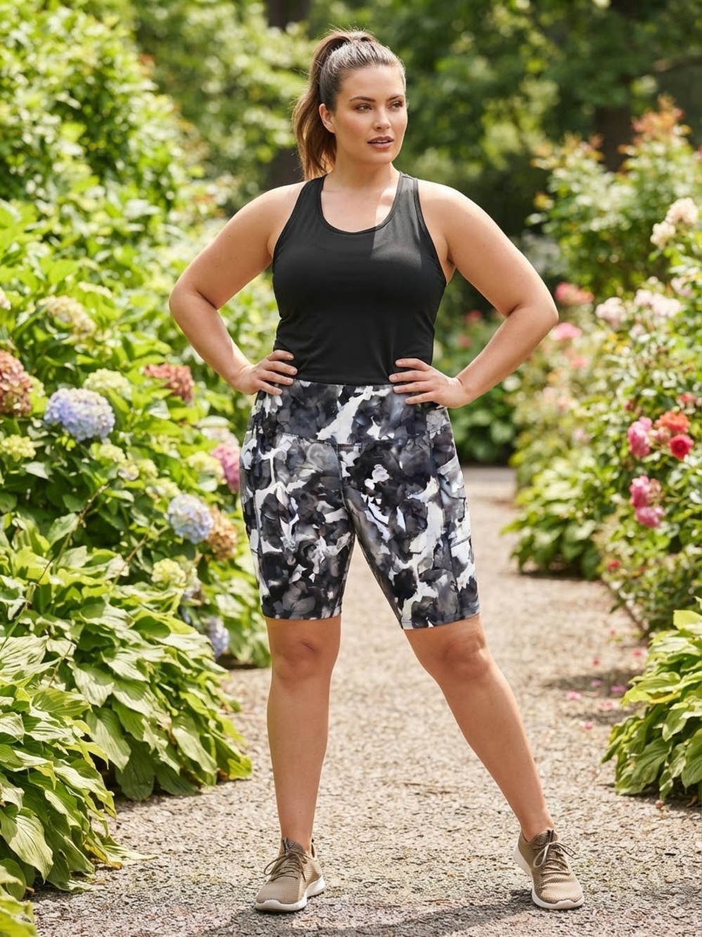 Take 50% OFF-Freely Women's Black & White Abstract Floral Shorts, Size-1X